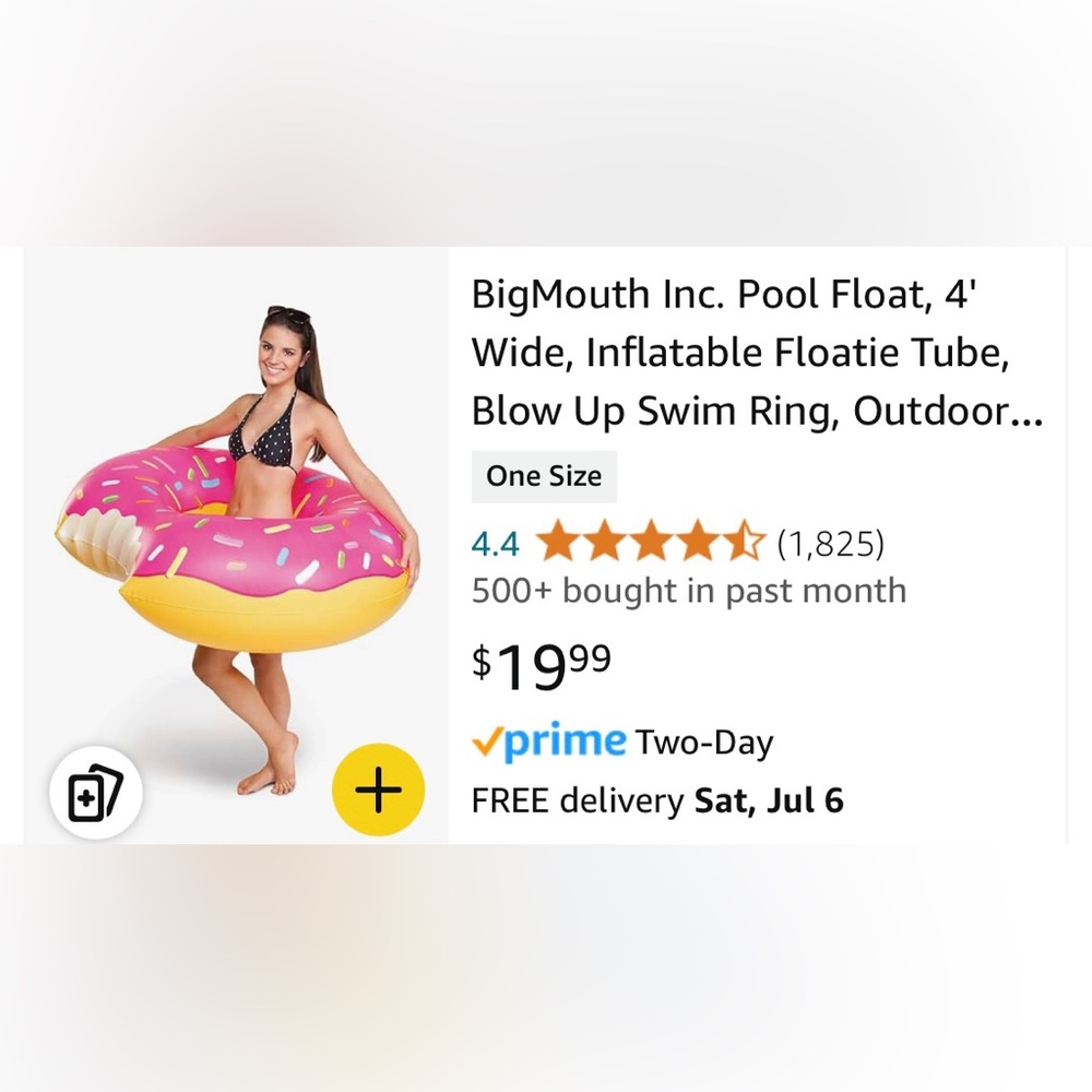 Big Mouth Giant Donut Pool Float 48 X 48 X14”